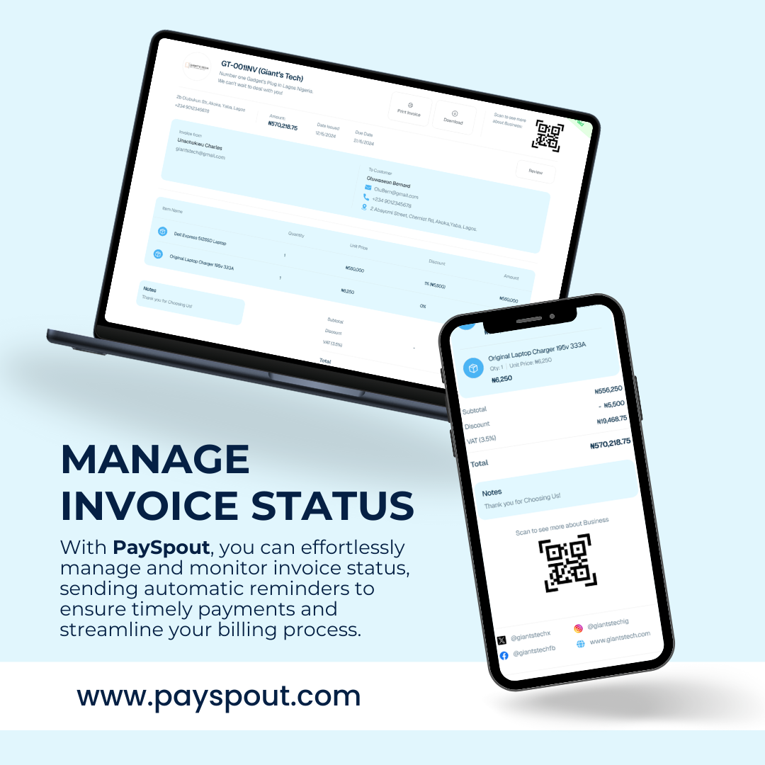 Payspout Invoice Management - Desktop and Mobile Interface
